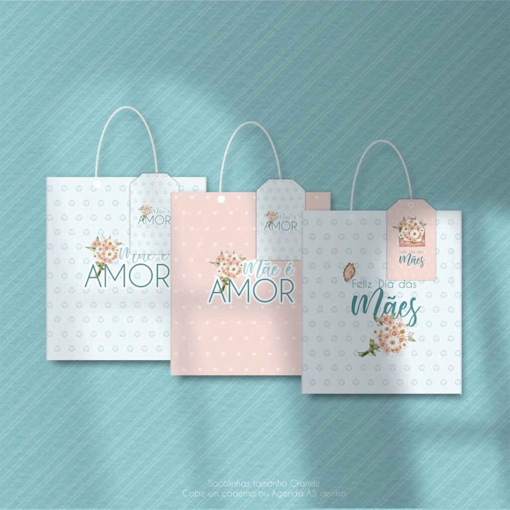 Printable 3 Sacolinhas 2 tags capas para Mini álbum Mãe é Amor