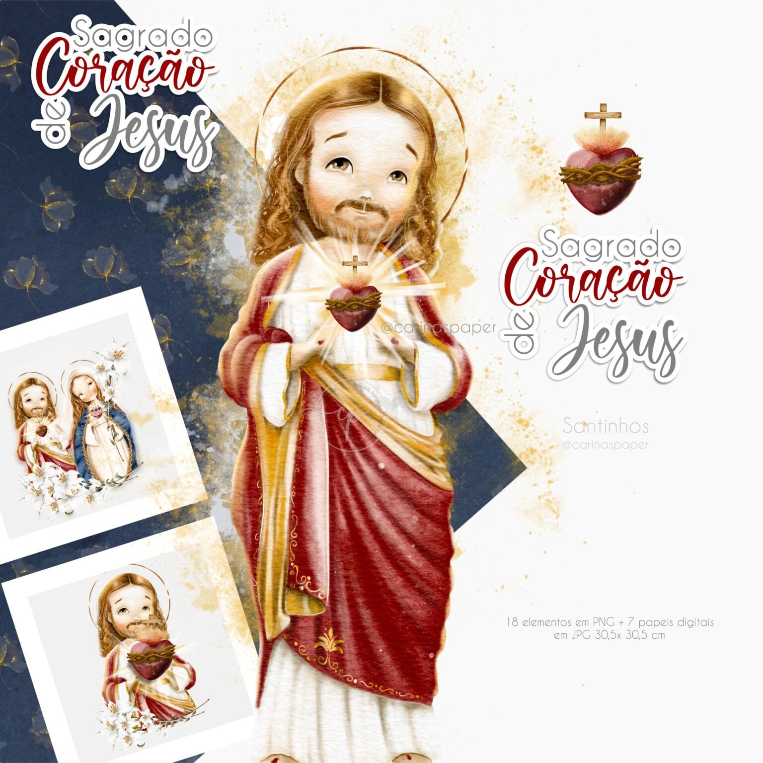 Kit Digital Sagrado Coração de Jesus Santinhos Carina s Paper Design