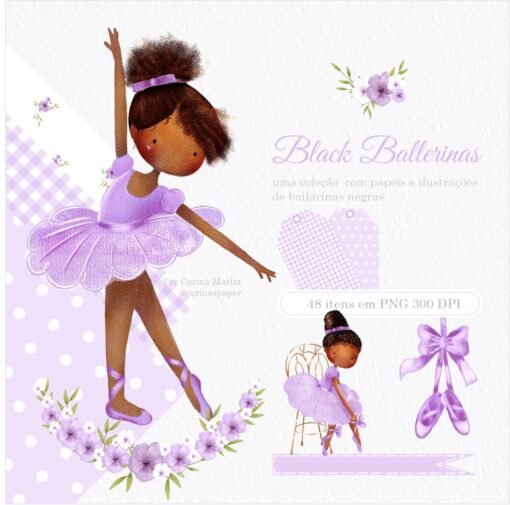 Kit digital de Ilustrações Black Ballerinas (Bailarinas Negras)