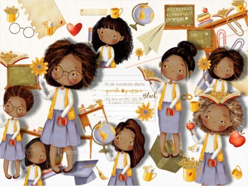 Kit de ilustrações Querida Professora 2 (Negras)