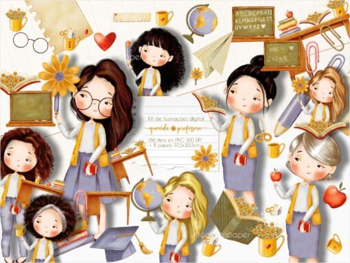 Kit de ilustrações Querida Professora 1 (Brancas)