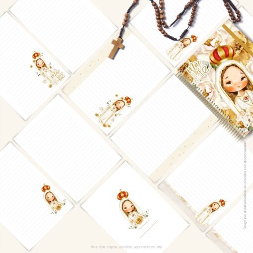 Kit 5 Miolos cadernos A5 + 6 bolsos + cartela adesivo N. Senhora de Fátima | Parceria Via Maria Atelier - Image 3