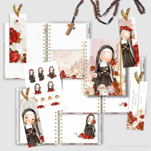 Kit 5 Miolos cadernos A5 + 8 bolsos + cartela adesivo Santa Rita de Cássia | Parceria Via Maria Atelier - Image 9
