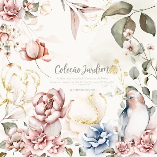 Kit Digital Jardim: As flores do Imaculado Coração de Maria - Carinas Paper