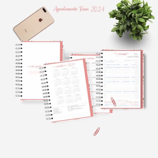 Arquivo Digital Agendamento rosa A5 com 4 capas datado 2024 - Image 3