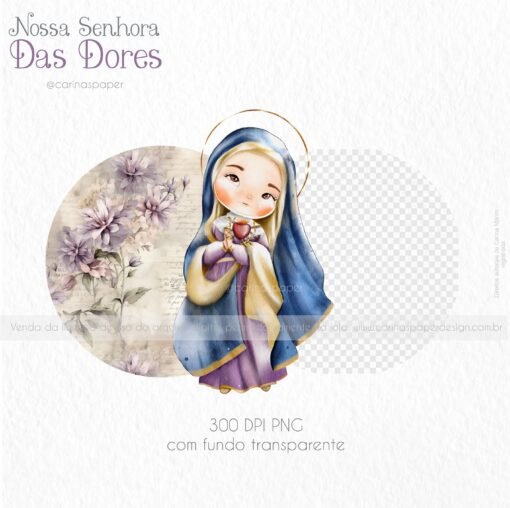 Kit Digital Ilustrações Nossa Senhora das Dores (Santinhos) | Carinas Paper - Image 2