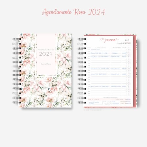 Arquivo Digital Agendamento rosa A5 com 4 capas datado 2024