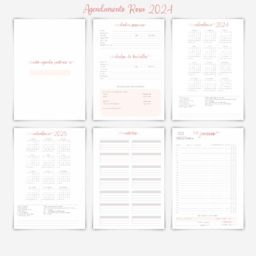 Arquivo Digital Agendamento rosa A5 com 4 capas datado 2024 - Image 5