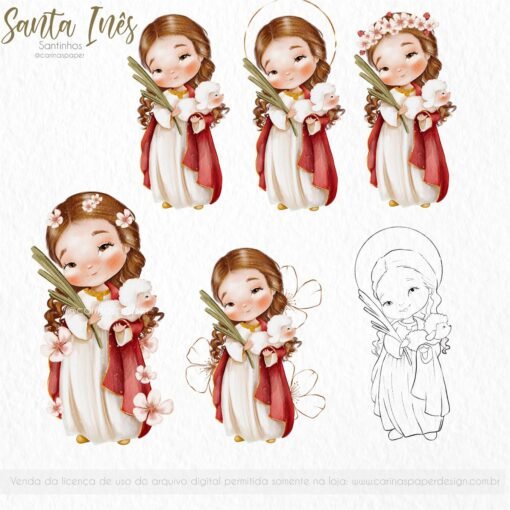 Kit Digital Ilustrações Santa Inês (Santinhos) | Carinas Paper - Image 3