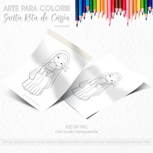 COMBO digital 8 santinhos PNG PARA COLORIR - Image 3