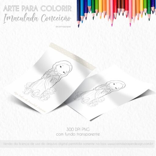 COMBO digital 8 santinhos PNG PARA COLORIR - Image 8