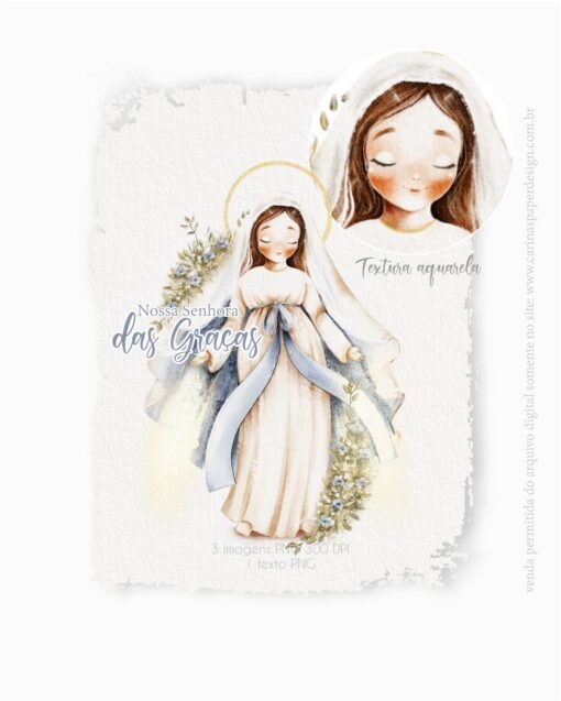 Ilustração Digital Nossa Senhora das Graças (Santinhos) | Carinas Paper