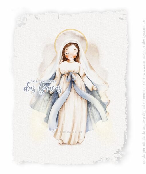 Ilustração Digital Nossa Senhora das Graças (Santinhos) | Carinas Paper - Image 2
