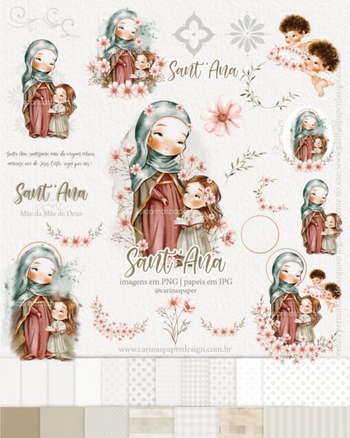 Kit Digital Ilustrações Santana Vó de Jesus (Santinhos) | Carinas Paper