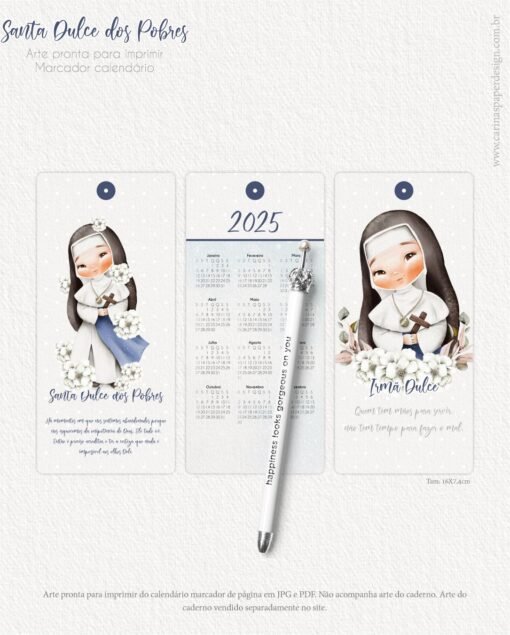 Kit digital Marcador com calendário 2025 Santa Dulce (Santinhos) - Imagem 2