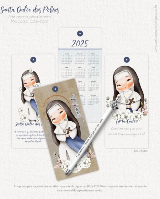 Kit digital Marcador com calendário 2025 Santa Dulce (Santinhos)