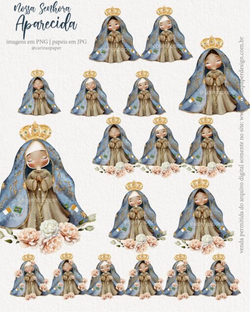 Kit Digital Ilustrações Nossa Senhora Aparecida 4 | (Santinhos) Carinas Paper - Image 2