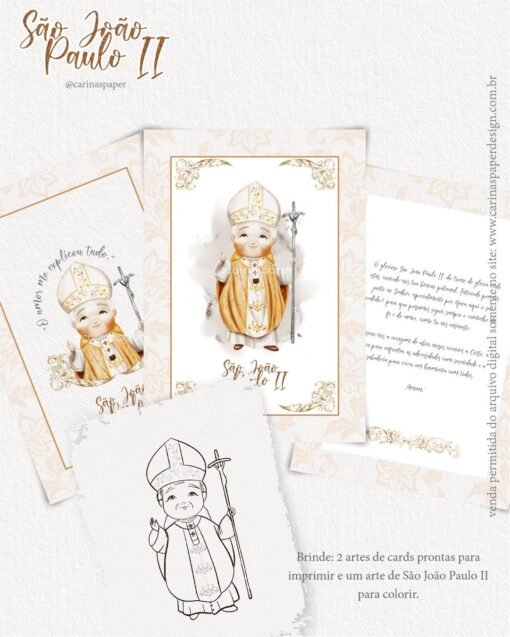 Kit Digital Ilustrações São João Paulo II | (Santinhos) Carinas Paper - Image 4