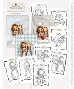 Kit Pronto para Imprimir: Cards A5 Sagrado Coração: Maria e Jesus