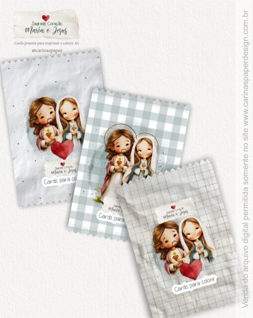 Kit Pronto para Imprimir: Cards A5 Sagrado Coração: Maria e Jesus - Imagem 2