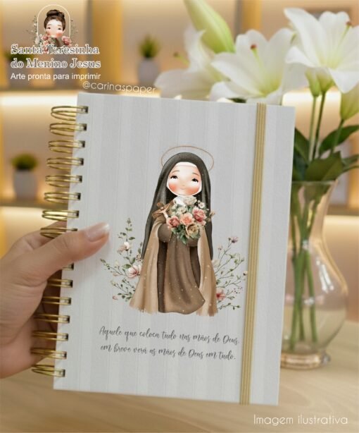 Arte pronta para imprimir Caderno A5 Santa Teresinha