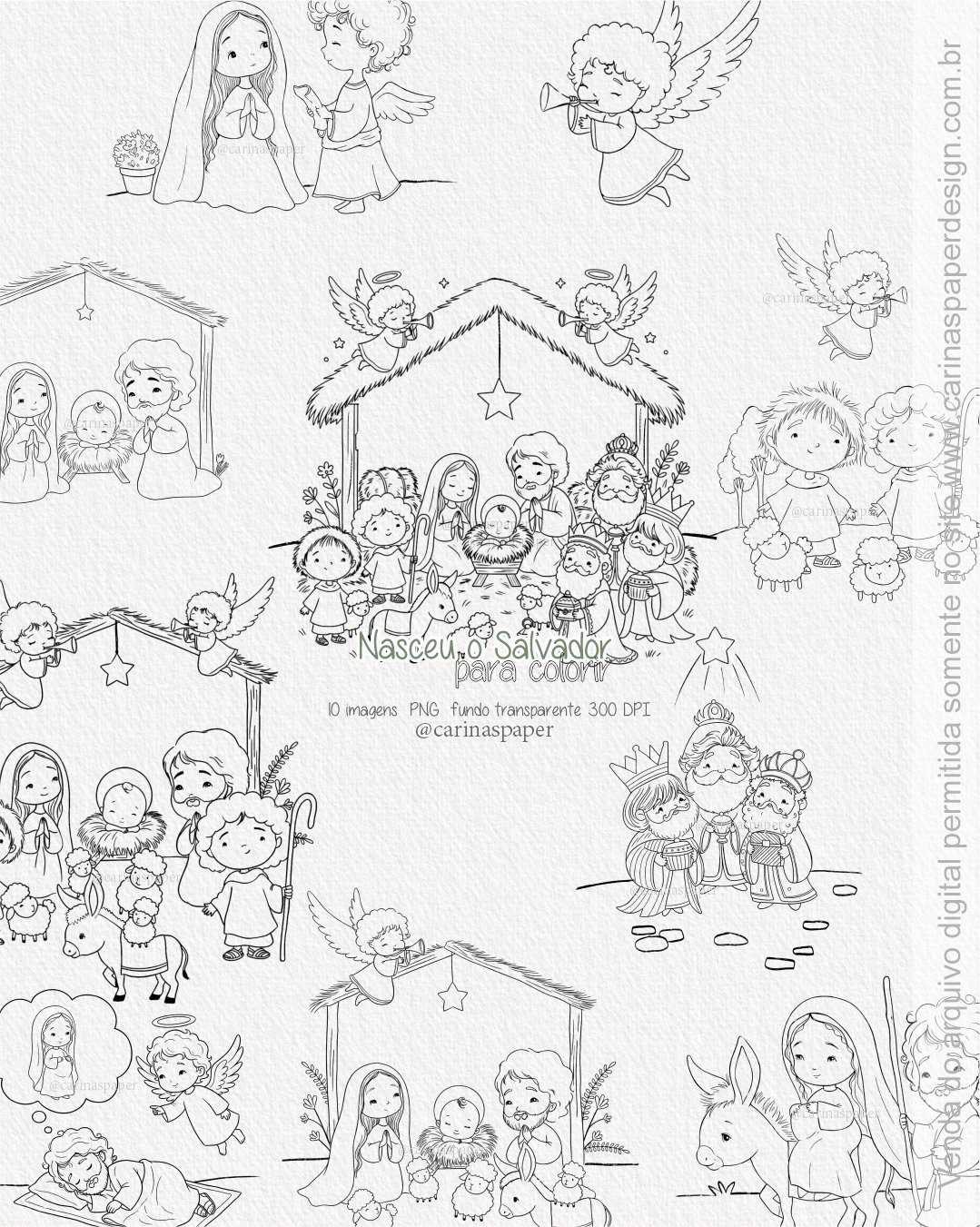 Kit Digital Ilustrações Colorir PNG Nasceu o Salvador