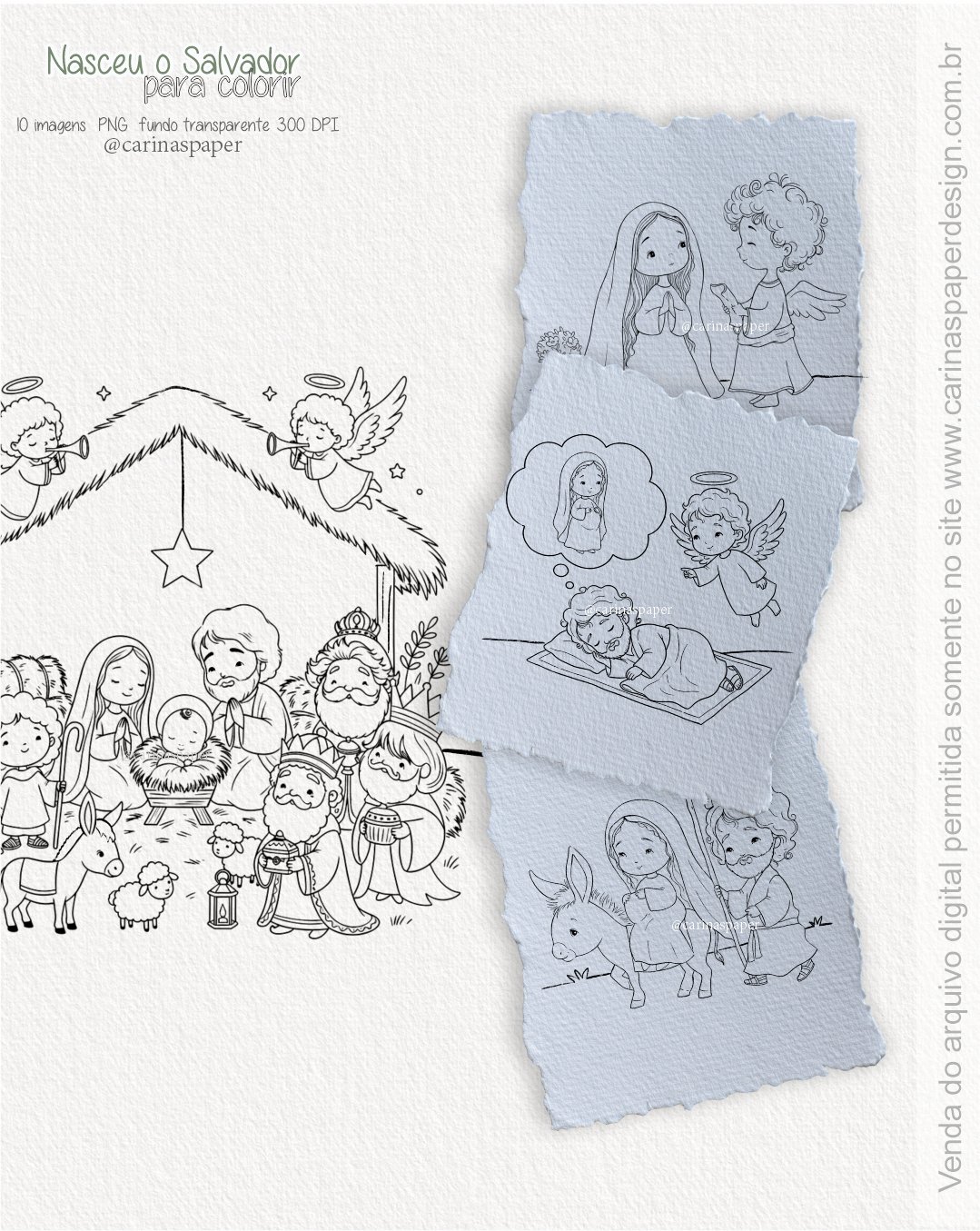 Kit Digital Ilustrações Colorir PNG Nasceu o Salvador - Imagem 2