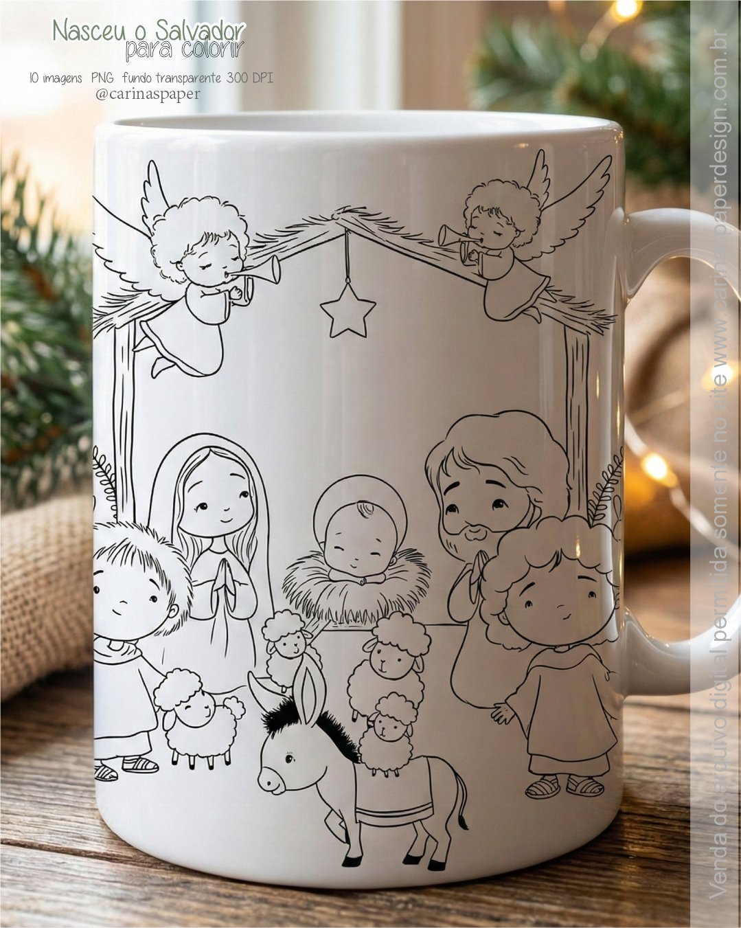 Kit Digital Ilustrações Colorir PNG Nasceu o Salvador - Imagem 3