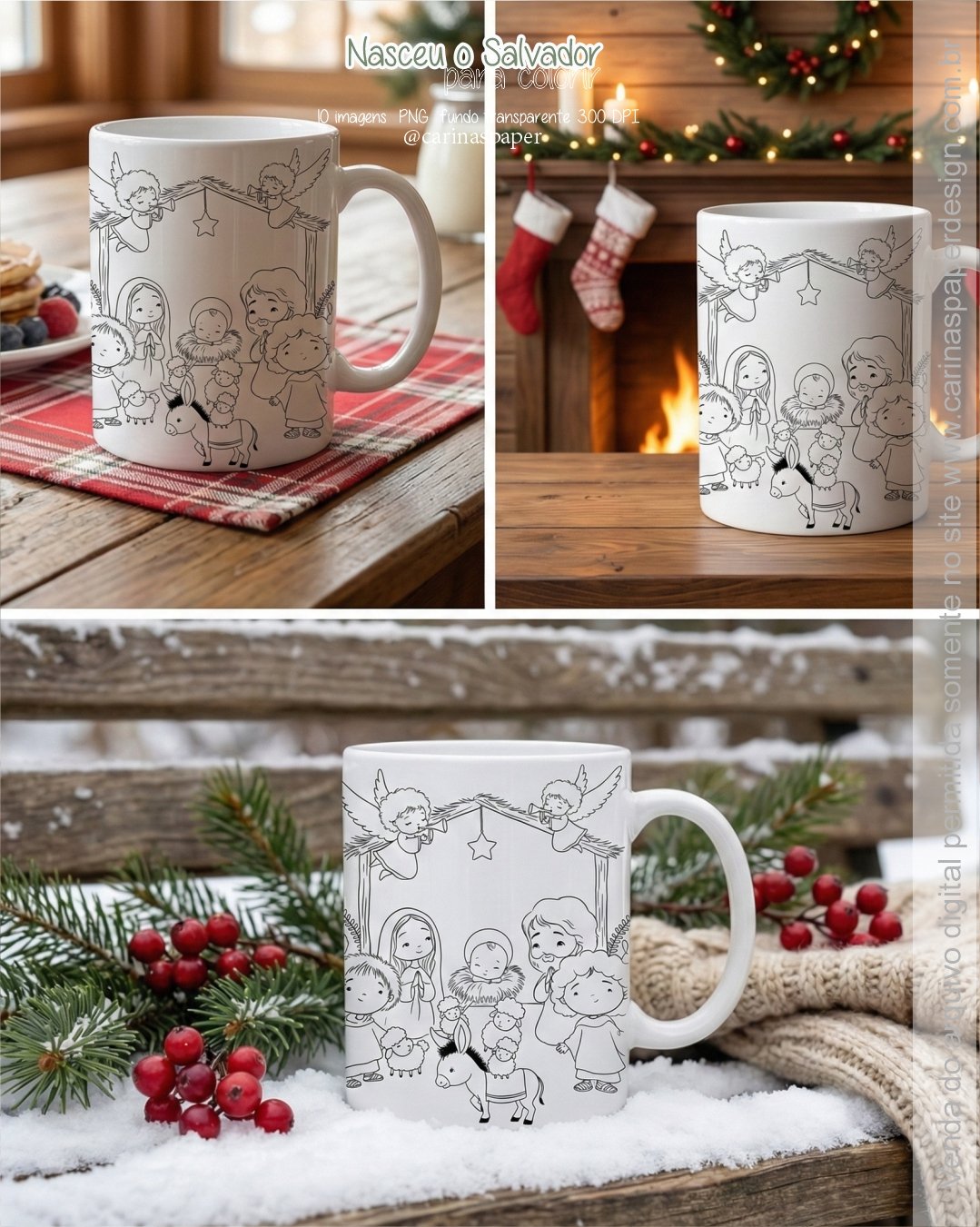 Kit Digital Ilustrações Colorir PNG Nasceu o Salvador - Imagem 4