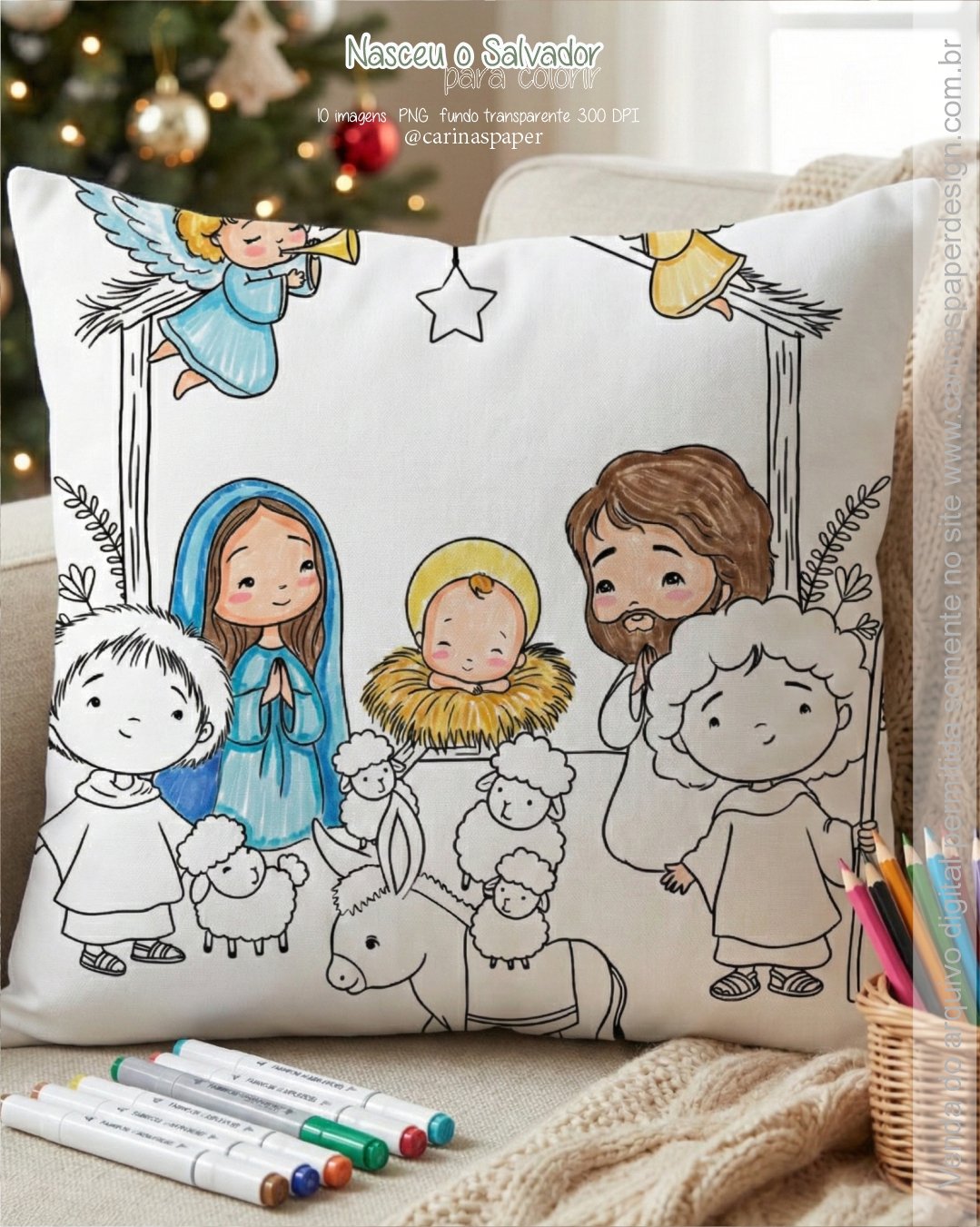 Kit Digital Ilustrações Colorir PNG Nasceu o Salvador - Imagem 5