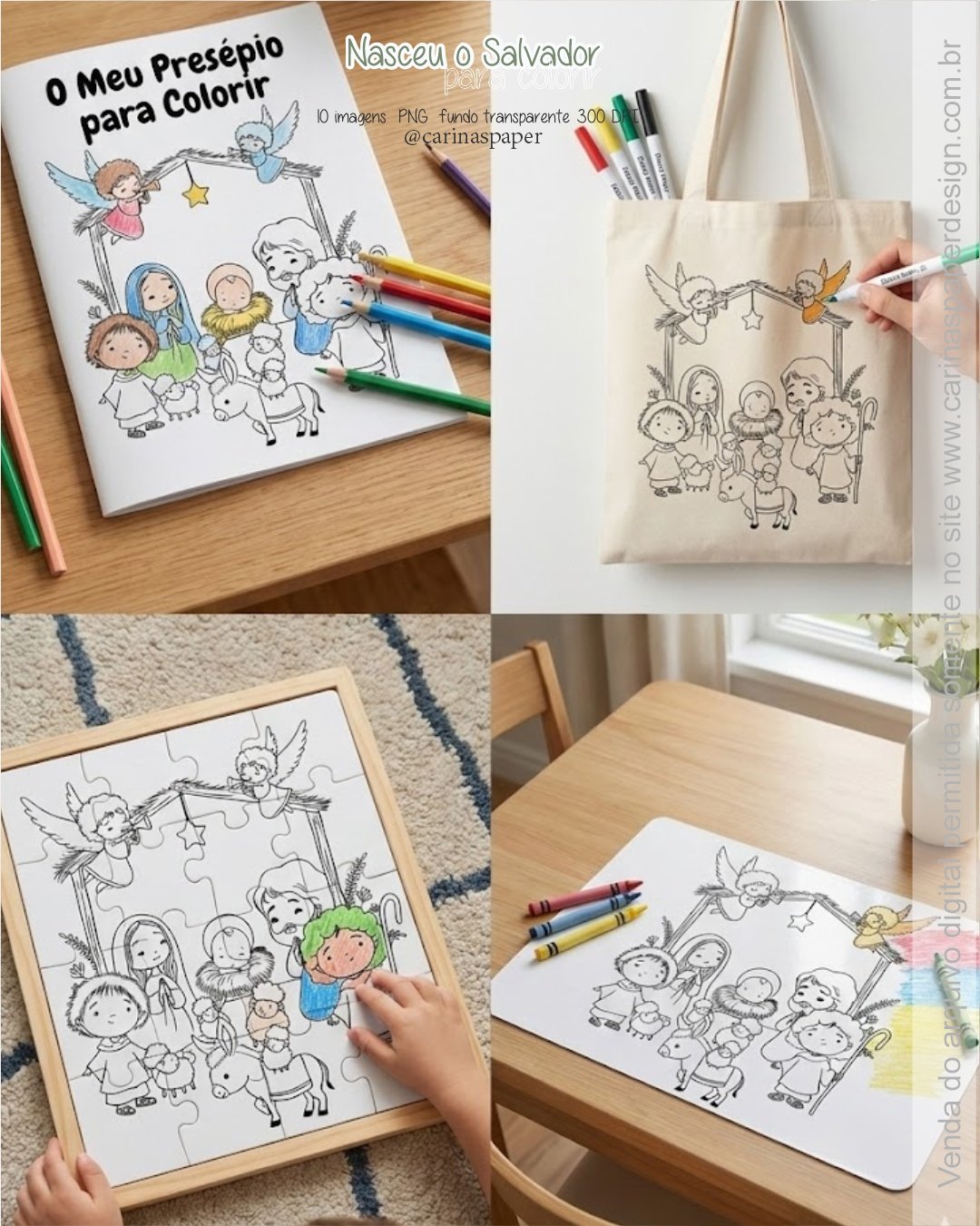 Kit Digital Ilustrações Colorir PNG Nasceu o Salvador - Imagem 6