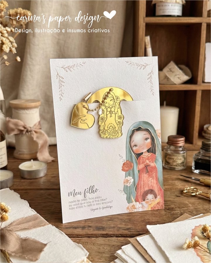 Coleção Marcador clip de acrílico Santinhos 5 cm + Tag coração FÉ (6 peças para 3 marcadores com tag) - Escolha o modelo - Imagem 7