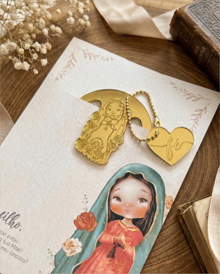 Coleção Marcador clip de acrílico Santinhos 5 cm + Tag coração FÉ (6 peças para 3 marcadores com tag) - Escolha o modelo - Imagem 29