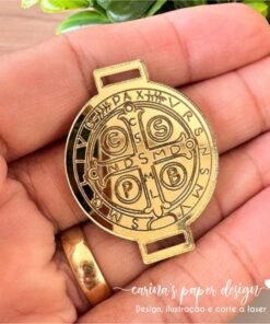 Passante Medalha de São Bento para elástico chato 7mm - Pacote  com 5 unidades