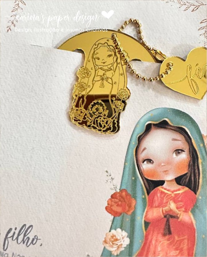 Coleção Marcador clip de acrílico Santinhos 5 cm + Tag coração FÉ (6 peças para 3 marcadores com tag) - Escolha o modelo - Imagem 30