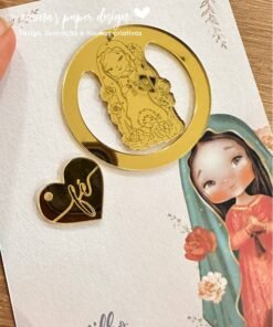 Alternative view of Marcador clip de acrílico GUADALUPE 5 cm + Tag coração FÉ (6 peças)