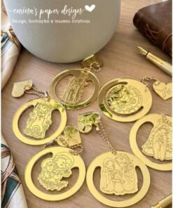 Coleção Marcador clip de acrílico Santinhos 5 cm + Tag coração FÉ (6 peças para 3 marcadores com tag) - Escolha o modelo