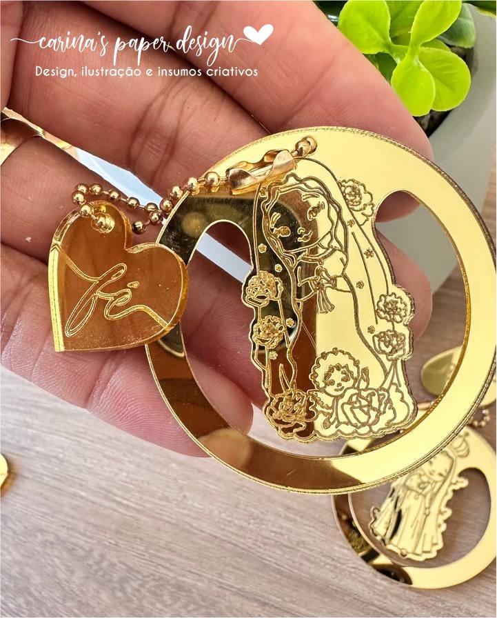 Coleção Marcador clip de acrílico Santinhos 5 cm + Tag coração FÉ (6 peças para 3 marcadores com tag) - Escolha o modelo - Imagem 15