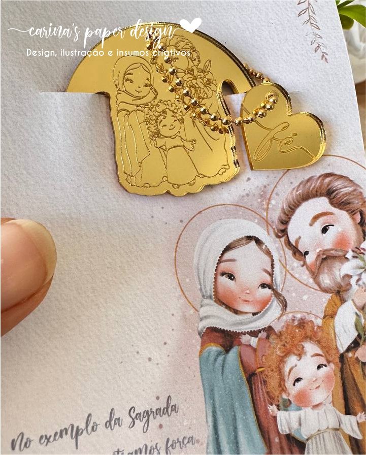 Coleção Marcador clip de acrílico Santinhos 5 cm + Tag coração FÉ (6 peças para 3 marcadores com tag) - Escolha o modelo - Imagem 6