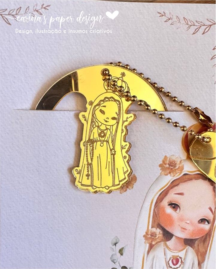 Coleção Marcador clip de acrílico Santinhos 5 cm + Tag coração FÉ (6 peças para 3 marcadores com tag) - Escolha o modelo - Imagem 9