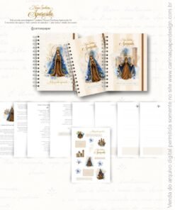 PDF caderno NS Aparecida 7 + capas + miolo decorado + bolso + cartela adesivo